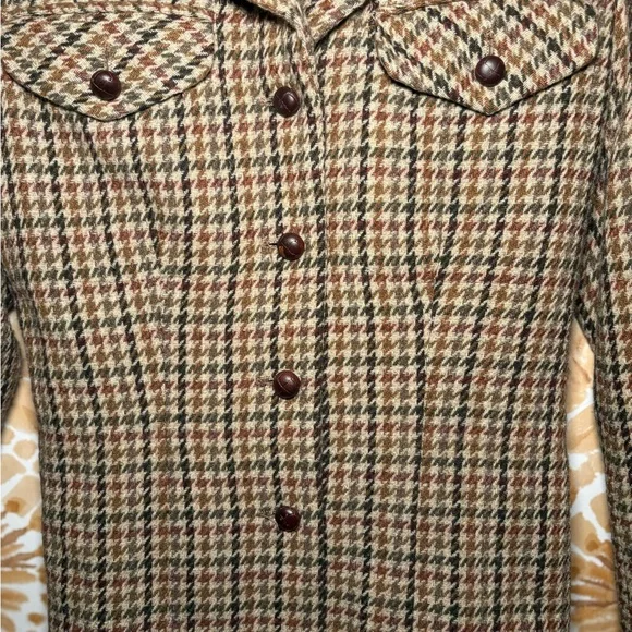 Vintage Hugo Buscati Milano Women's Houndstooth Jacket - Brown Small - Picture 4 of 9